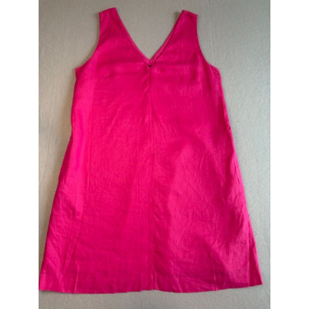 J. Crew 100% Linen V Neck Shift Dress XLT Pockets Lined Hidden Side Zipper EUC
